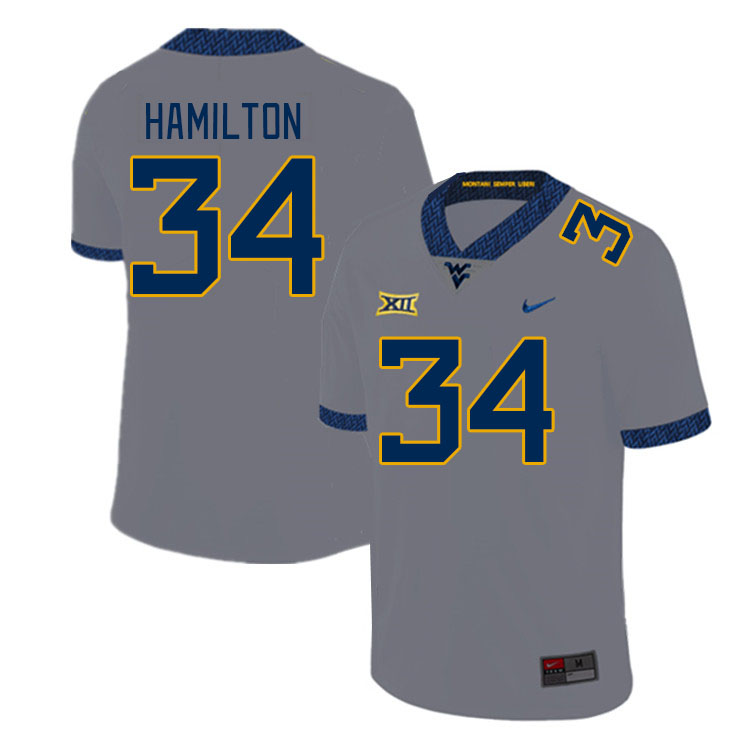 Men #34 Luke Hamilton West Virginia Mountaineers College Football Jerseys Stitched Sale-Gray